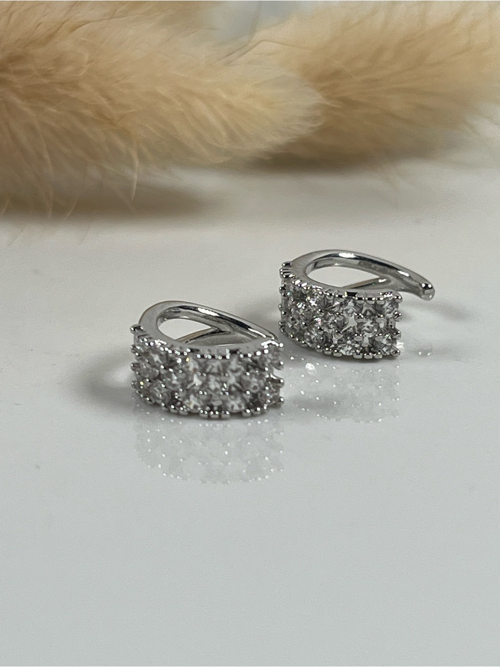 White Gold Overlay Cubic Zirconia Ear Cuffs - Picture 8 of 8